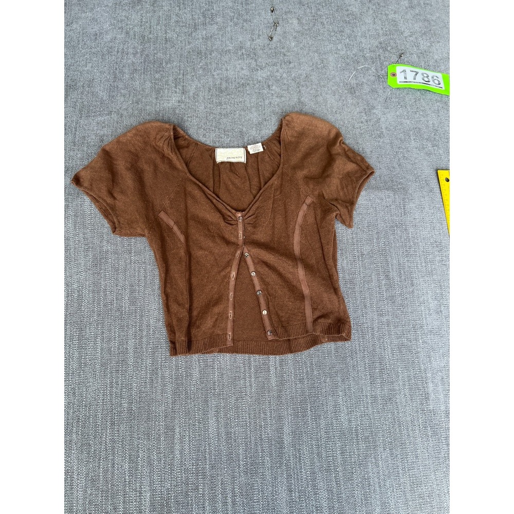 Guinevere Crop Top Womens Small Brown Metallic Shimmer Knit Fairy Button Front